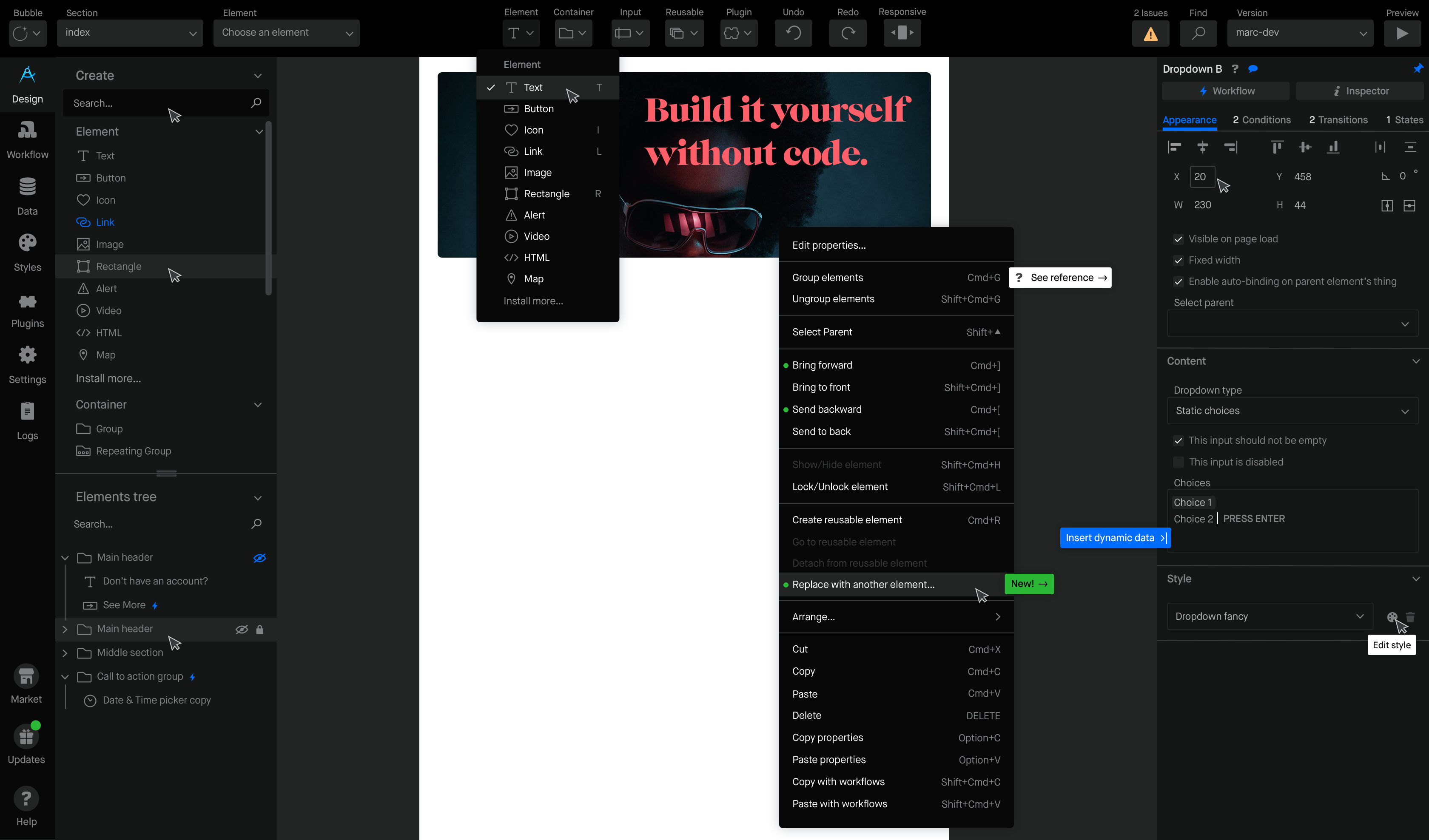 Bubble design tab