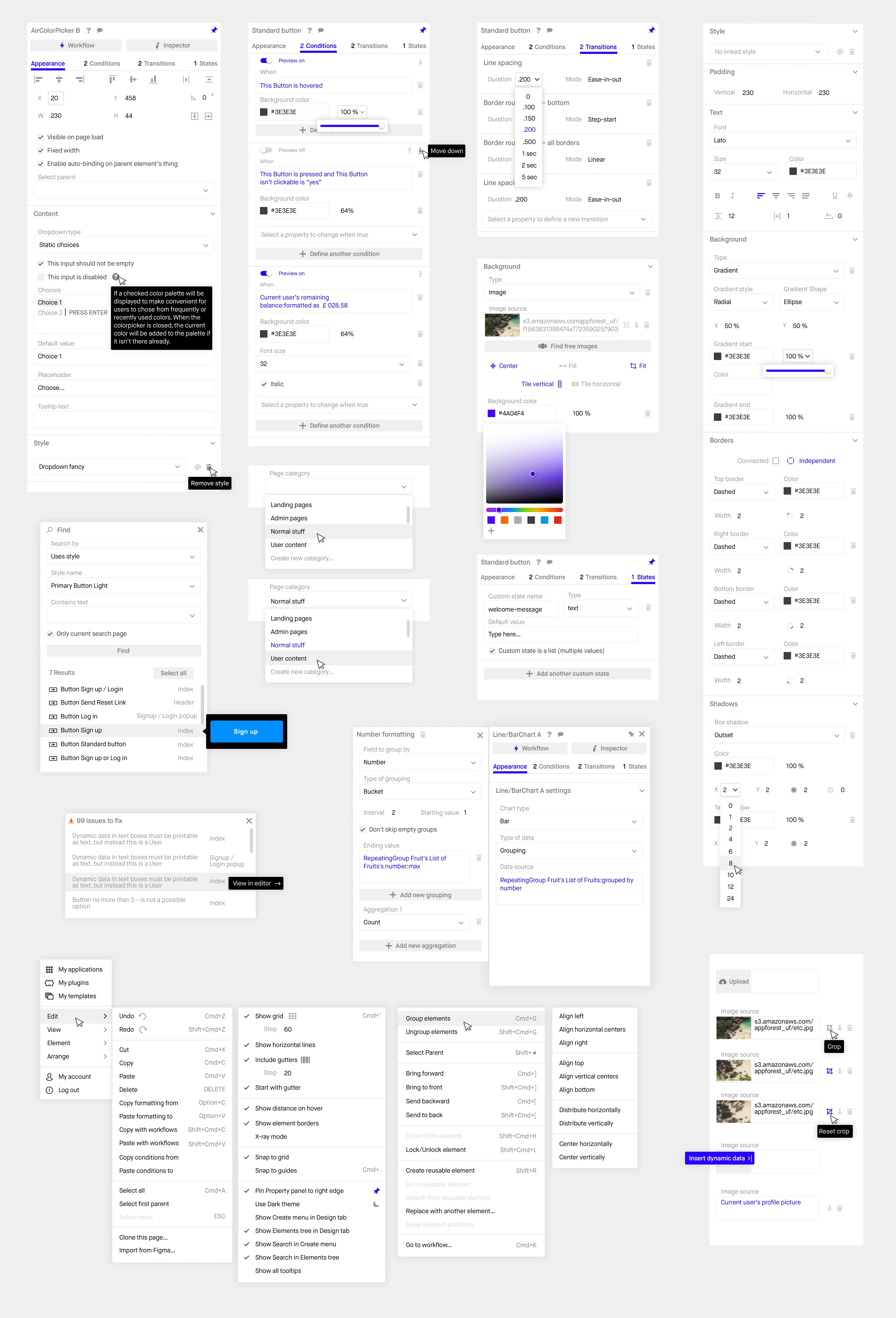 Bubble property editor menus